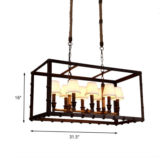 Antique Rectangular Pendant Lighting 4/8 Lights Chandelier with Inner Fabric Cone Shade in Rust - Perfect for Living Room