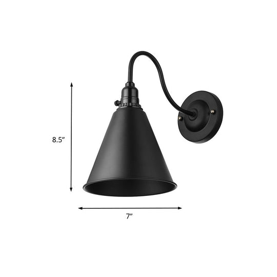 Industrial Black Metal Gooseneck Wall Sconce Light With Conical Shade - Perfect For Dining Room