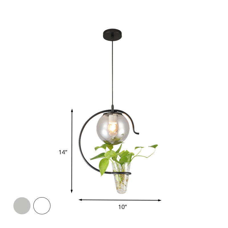 Industrial Globe Metal Pendant With Led Light In Milk White/Smoke Grey Glass - Black/Gold Suspended