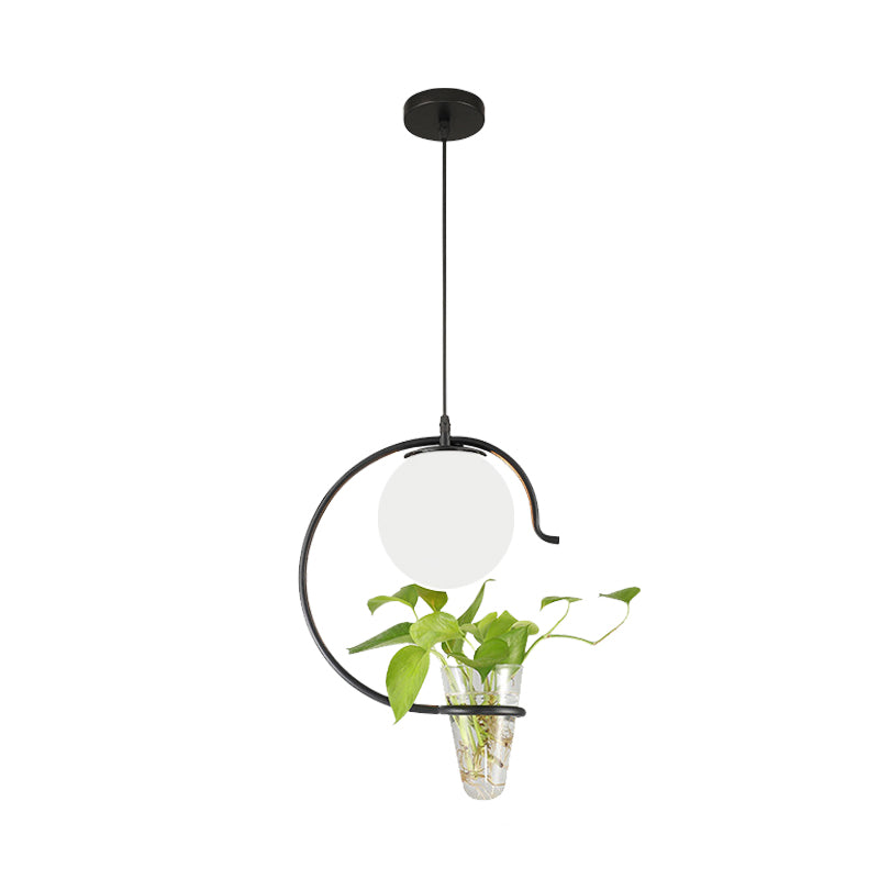 Industrial Globe Metal Pendant With Led Light In Milk White/Smoke Grey Glass - Black/Gold Suspended