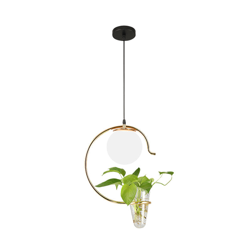 Industrial Globe Metal Pendant With Led Light In Milk White/Smoke Grey Glass - Black/Gold Suspended