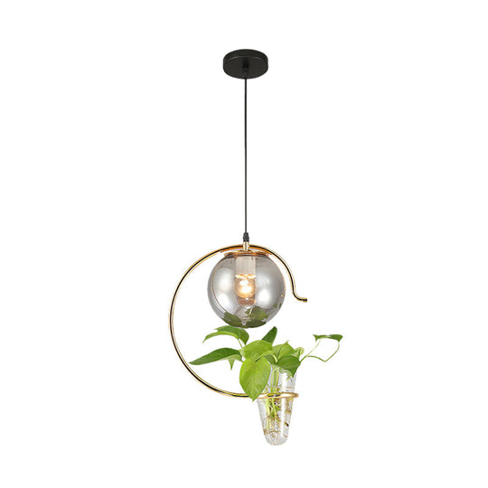 Industrial Globe Metal Pendant With Led Light In Milk White/Smoke Grey Glass - Black/Gold Suspended