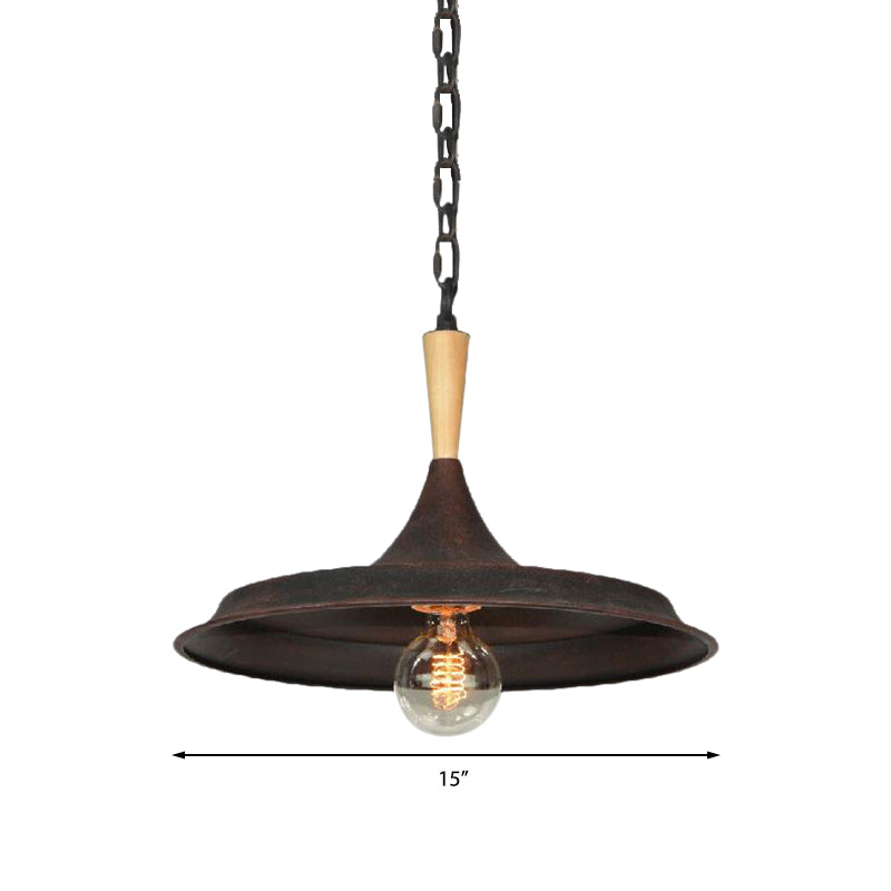 Antique Style Pendant Lamp With Barn Shade And Wrought Iron In Rust For Bars