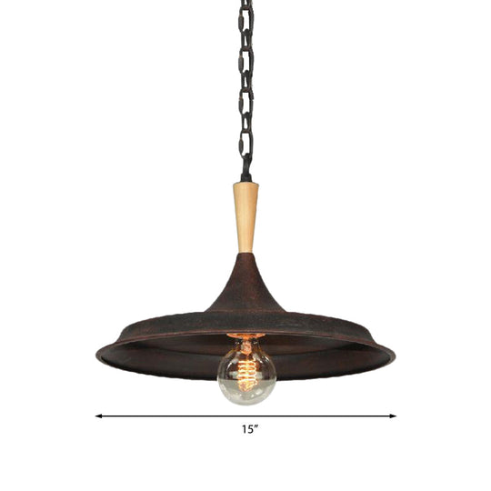 Antique Style Pendant Lamp With Barn Shade And Wrought Iron In Rust For Bars