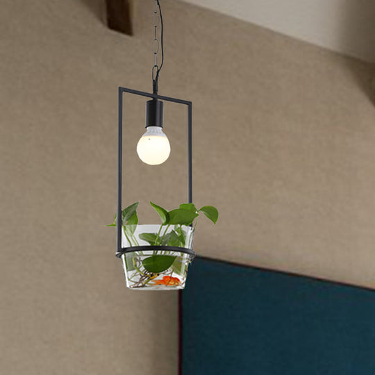 Industrial 1-Head LED Drop Lamp - 8"/15" Metal Rectangle Design - Perfect for Restaurants and Bars