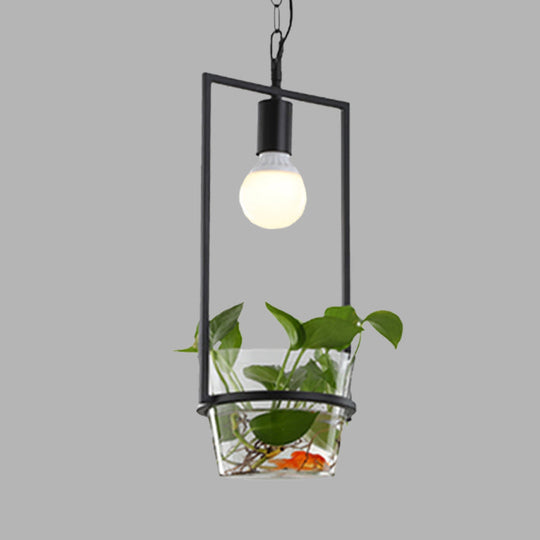 Industrial 1-Head LED Drop Lamp - 8"/15" Metal Rectangle Design - Perfect for Restaurants and Bars