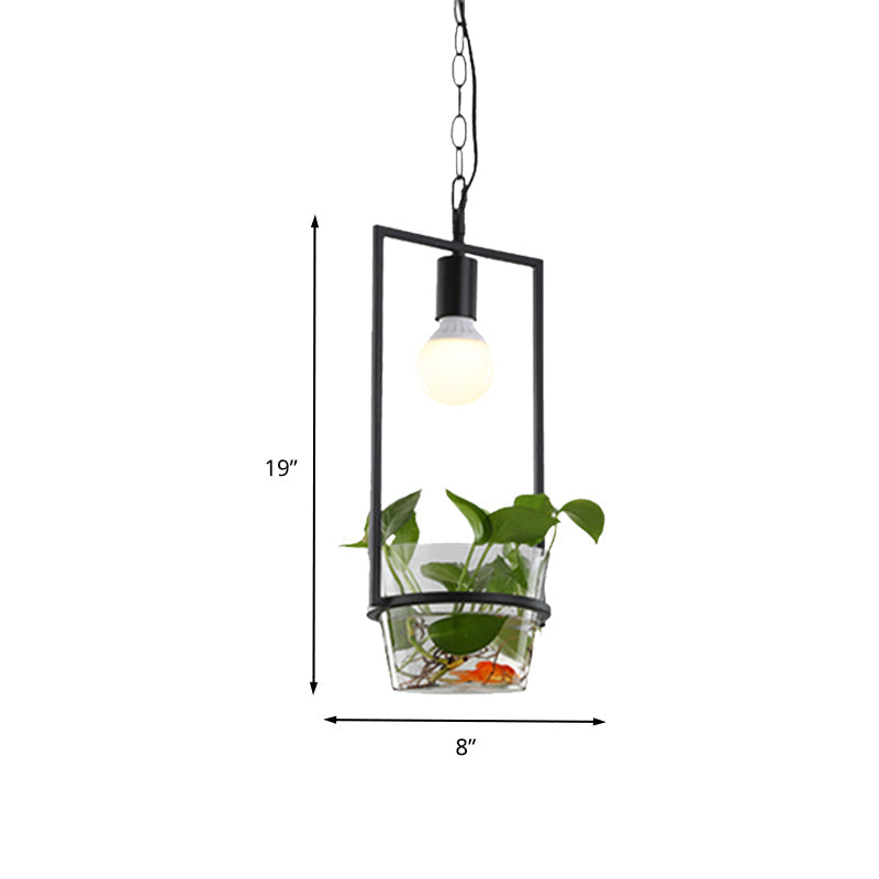 Industrial 1-Head LED Drop Lamp - 8"/15" Metal Rectangle Design - Perfect for Restaurants and Bars