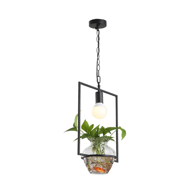 Industrial Drop Lamp With Black Metal Finish And Led Lighting