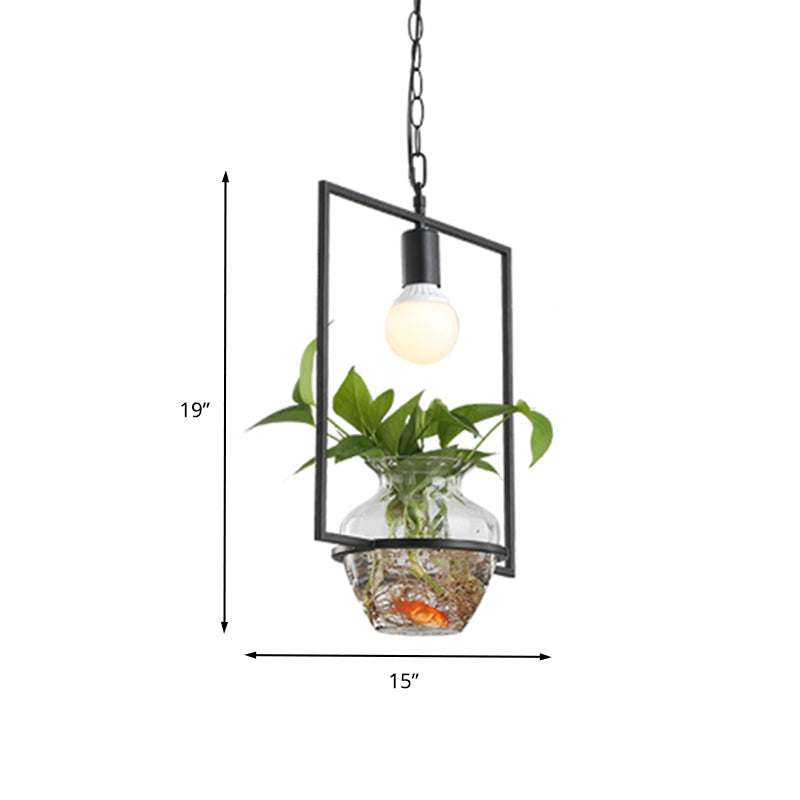 Industrial 1-Head LED Drop Lamp - 8"/15" Metal Rectangle Design - Perfect for Restaurants and Bars