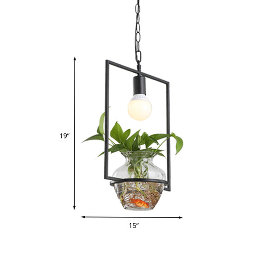 Industrial Drop Lamp With Black Metal Finish And Led Lighting