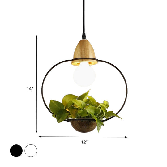 Industrial Metal Led Pendant Ceiling Light For Restaurant - Black/White 1 Bulb Drop Design