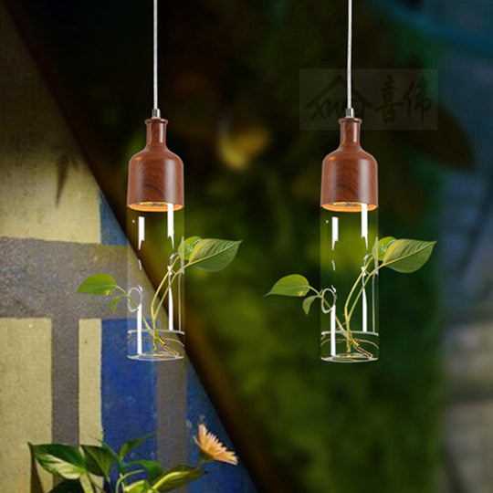 Industrial Brown Wine Bottle Pendant Light with Clear Glass and LED for Restaurant Suspension Lighting