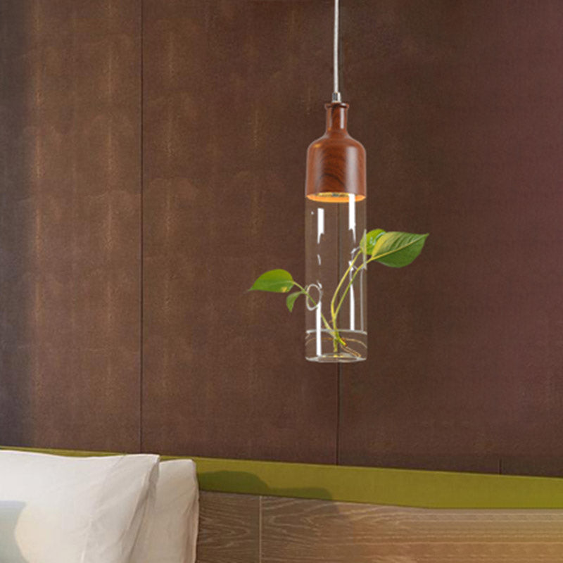 Industrial Brown Wine Bottle Pendant Light with Clear Glass and LED for Restaurant Suspension Lighting