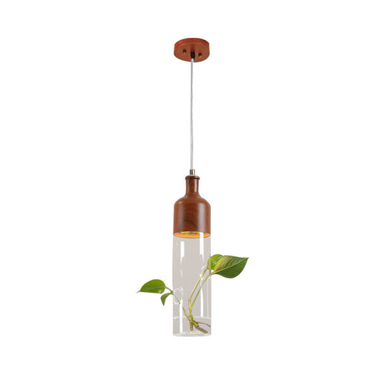 Industrial Brown Wine Bottle Pendant Light with Clear Glass and LED for Restaurant Suspension Lighting