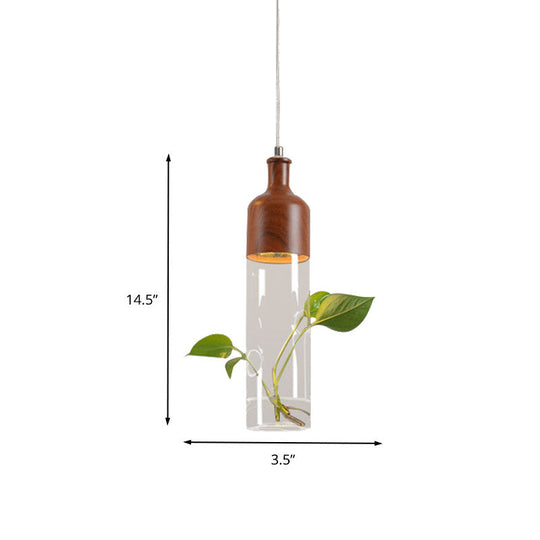 Industrial Brown Wine Bottle Pendant Light - Clear Glass With Led Suspension For Restaurants