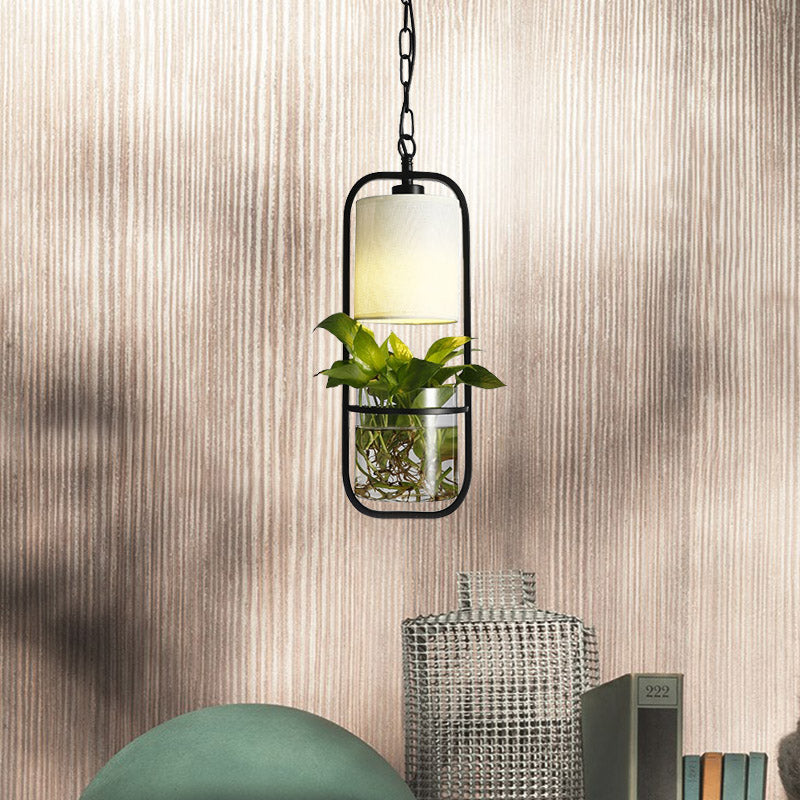 Industrial 1 Light Cylinder Pendant Fixture - Black Metal Led Ceiling Lamp