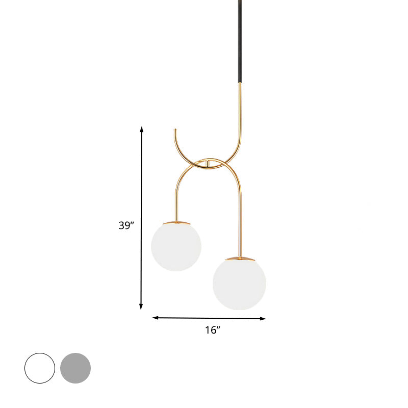 Industrial Metal Down Lighting Pendant With 2 Bulbs Milk White/Smoke Grey Glass Led Multi Light