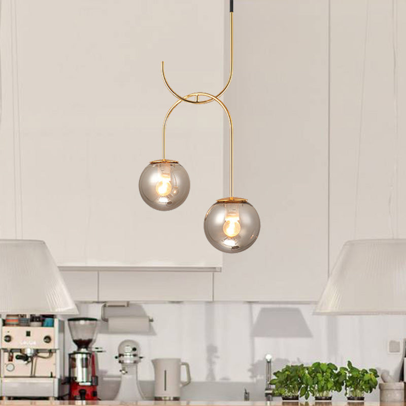 Industrial Metal Down Lighting Pendant with 2 Bulbs, Milk White/Smoke Grey Glass, LED, Black/Grey/Gold