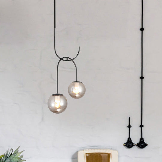 Industrial Metal Down Lighting Pendant with 2 Bulbs, Milk White/Smoke Grey Glass, LED, Black/Grey/Gold