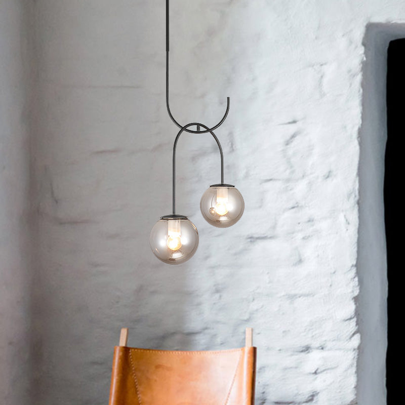 Industrial Metal Down Lighting Pendant with 2 Bulbs, Milk White/Smoke Grey Glass, LED, Black/Grey/Gold