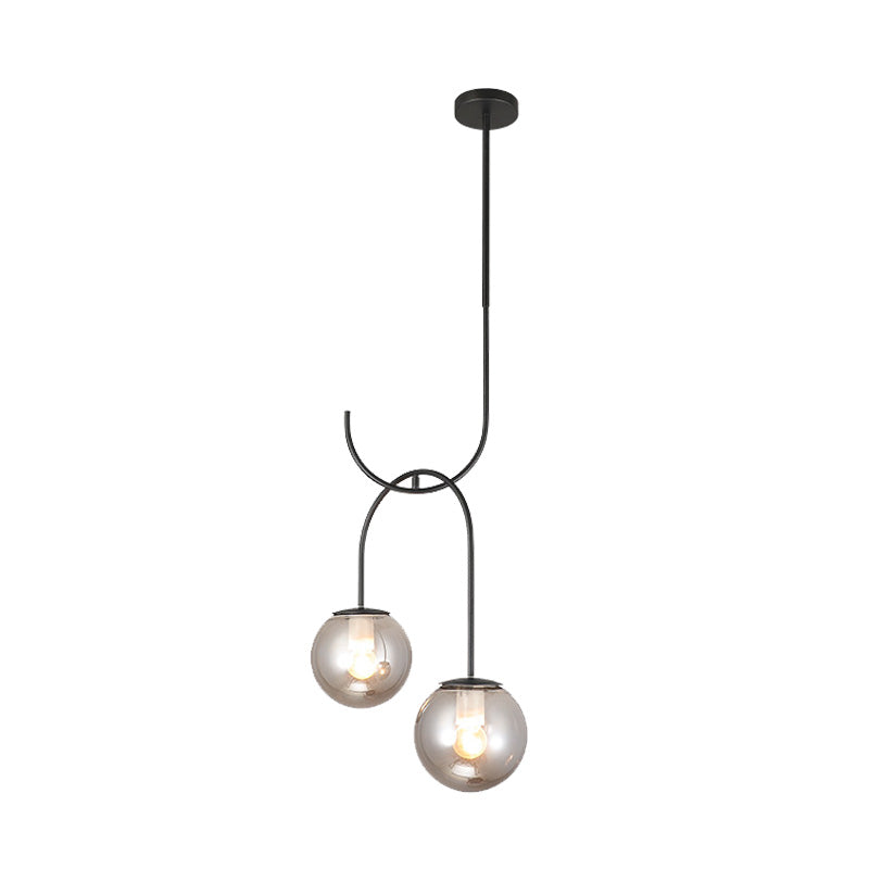 Industrial Metal Down Lighting Pendant with 2 Bulbs, Milk White/Smoke Grey Glass, LED, Black/Grey/Gold