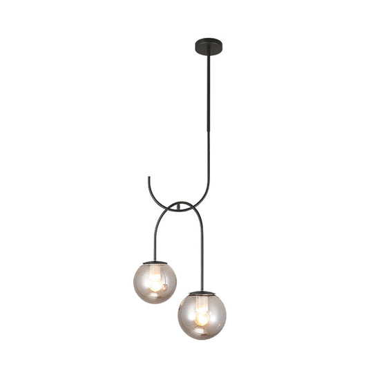 Industrial Metal Down Lighting Pendant With 2 Bulbs Milk White/Smoke Grey Glass Led Multi Light