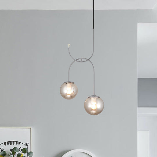 Industrial Metal Down Lighting Pendant with 2 Bulbs, Milk White/Smoke Grey Glass, LED, Black/Grey/Gold