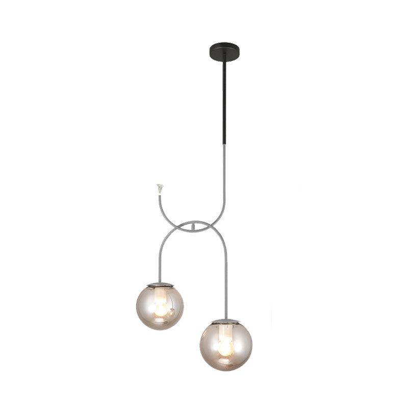 Industrial Metal Down Lighting Pendant with 2 Bulbs, Milk White/Smoke Grey Glass, LED, Black/Grey/Gold