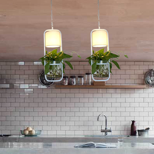 Rectangle Cluster Pendant Light - Industrial Black/White Metal - 2/3 Bulbs - Down Lighting - Dining Room