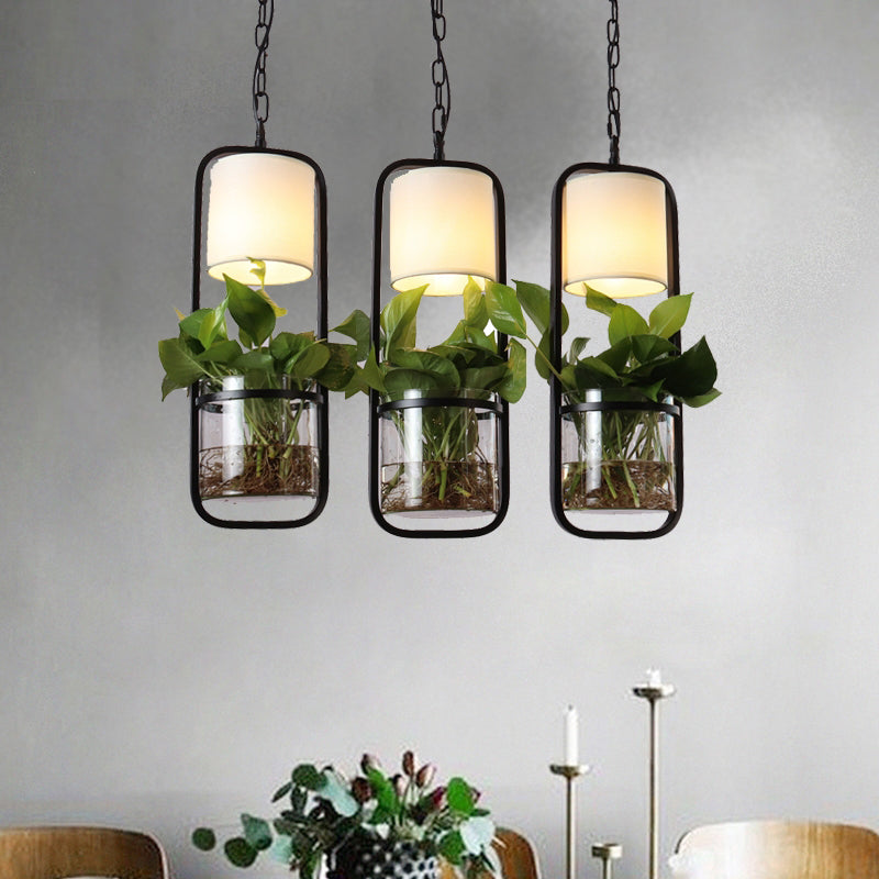 Rectangle Cluster Pendant Light - Industrial Black/White Metal - 2/3 Bulbs - Down Lighting - Dining Room