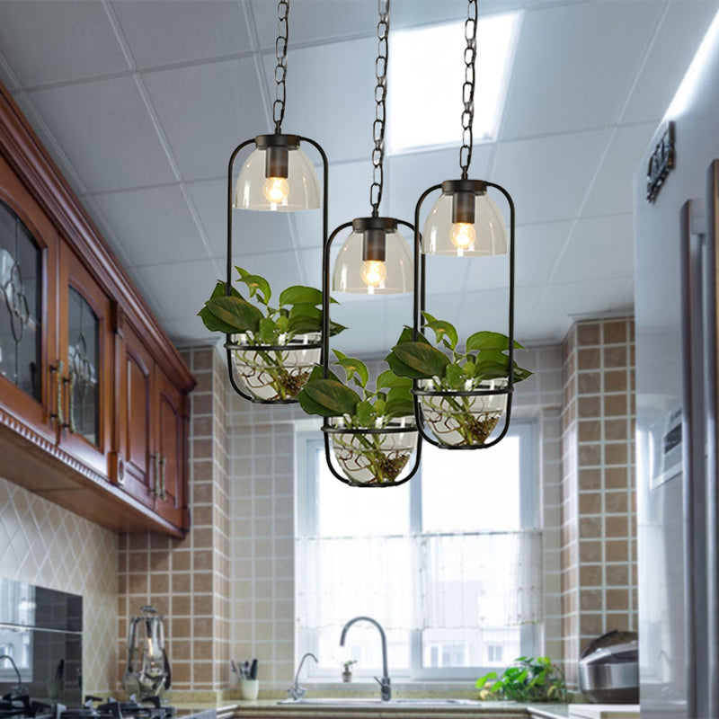 Industrial Metal Pendant Light with Clustered Black/White Rectangular Shape and Multiple Heads for Restaurants