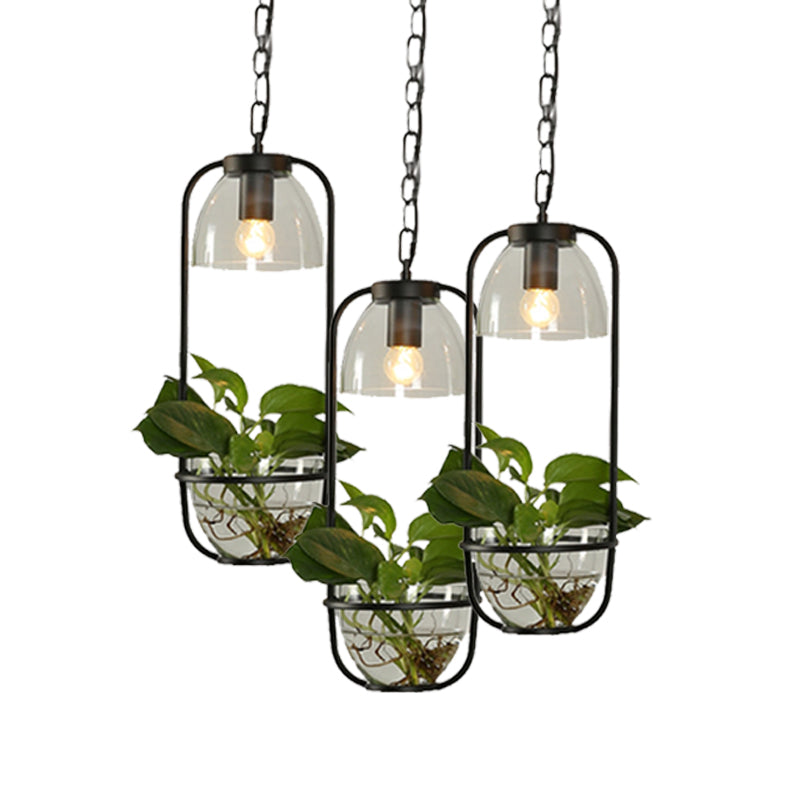 Black/White Rectangular Cluster Pendant Industrial Metal Light With Round/Linear Canopy - 2/3 Heads