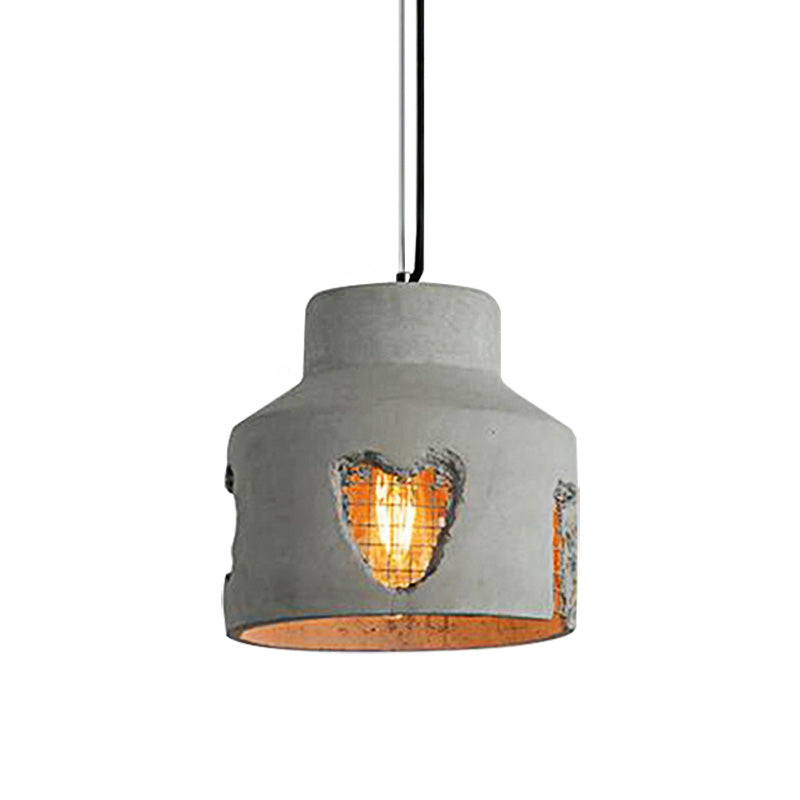 Industrial Style Grey Cement Pendant Light: Ripple/Barrel/Loving Heart Shade, 1-Light Fixture for Dining Room