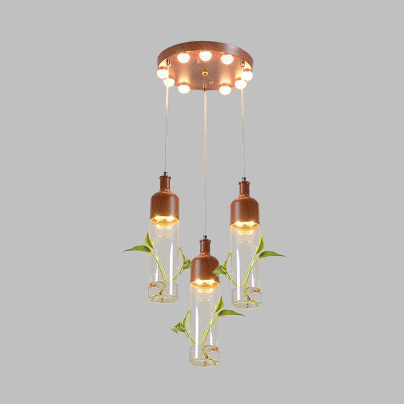 Antique Wine Bottle Cluster Pendant Ceiling Light - Metal LED with Multiple Bulbs, Brown Finish