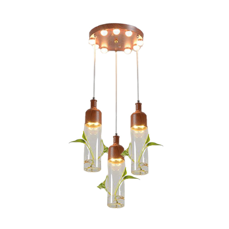 Antique Wine Bottle Cluster Pendant Ceiling Light - Metal LED with Multiple Bulbs, Brown Finish