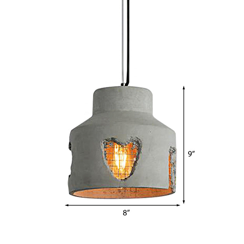 Industrial Style Grey Cement Pendant Light: Ripple/Barrel/Loving Heart Shade, 1-Light Fixture for Dining Room