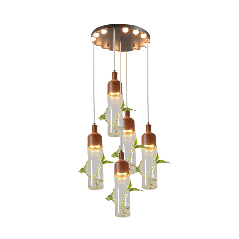 Antique Wine Bottle Cluster Pendant Ceiling Light - Metal LED with Multiple Bulbs, Brown Finish