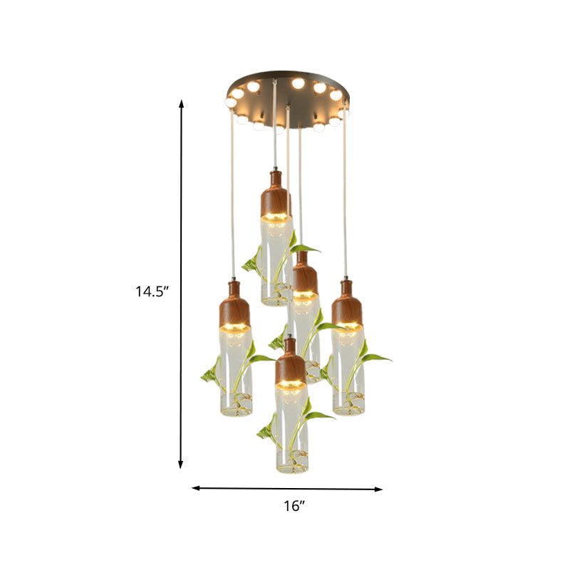 Antique Wine Bottle Cluster Pendant Ceiling Light - Metal LED with Multiple Bulbs, Brown Finish