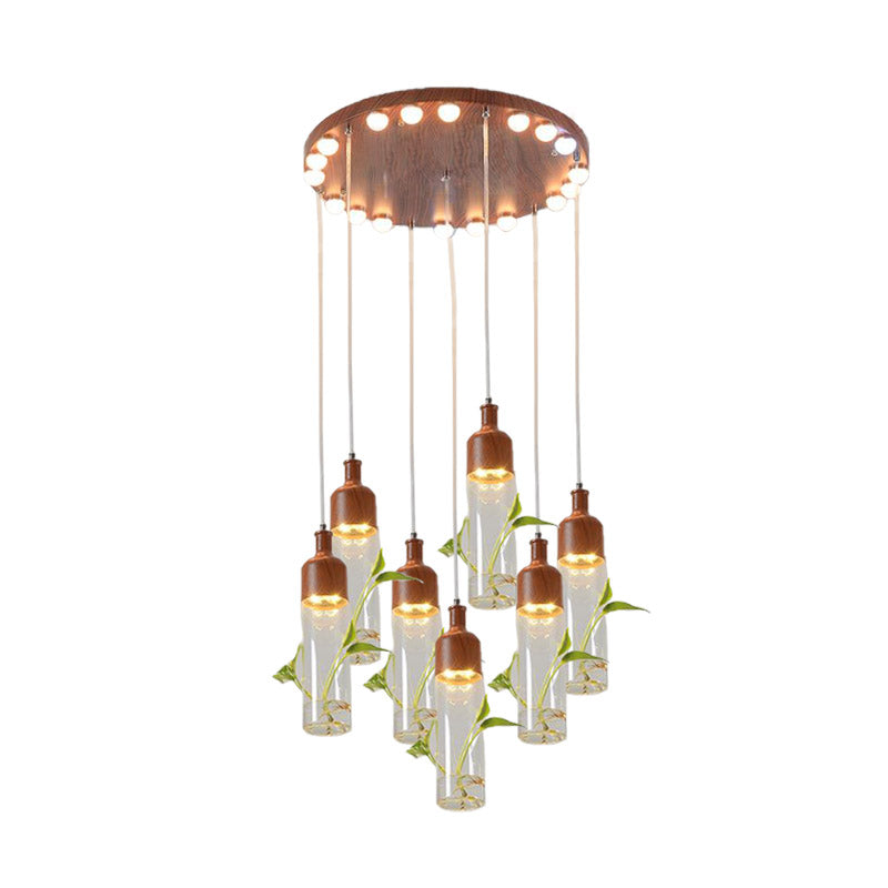 Antique Wine Bottle Cluster Pendant Ceiling Light - Metal LED with Multiple Bulbs, Brown Finish