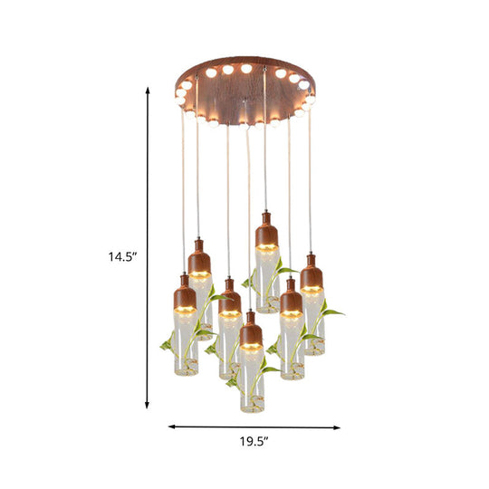 Antique Wine Bottle Cluster Pendant Ceiling Light - Metal LED with Multiple Bulbs, Brown Finish