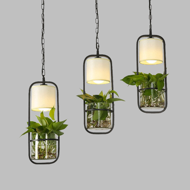 Cylinder Vintage Pendant Light Fixture - Black Suspension Lighting With 3 Heads And Round/Linear