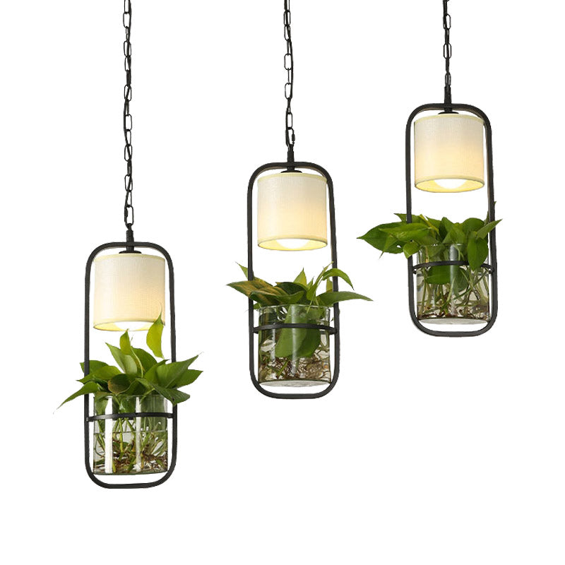 Cylinder Vintage Pendant Light Fixture - Black Suspension Lighting With 3 Heads And Round/Linear