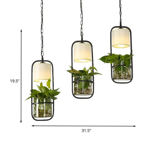 Cylinder Vintage Pendant Light Fixture - Black Suspension Lighting With 3 Heads And Round/Linear