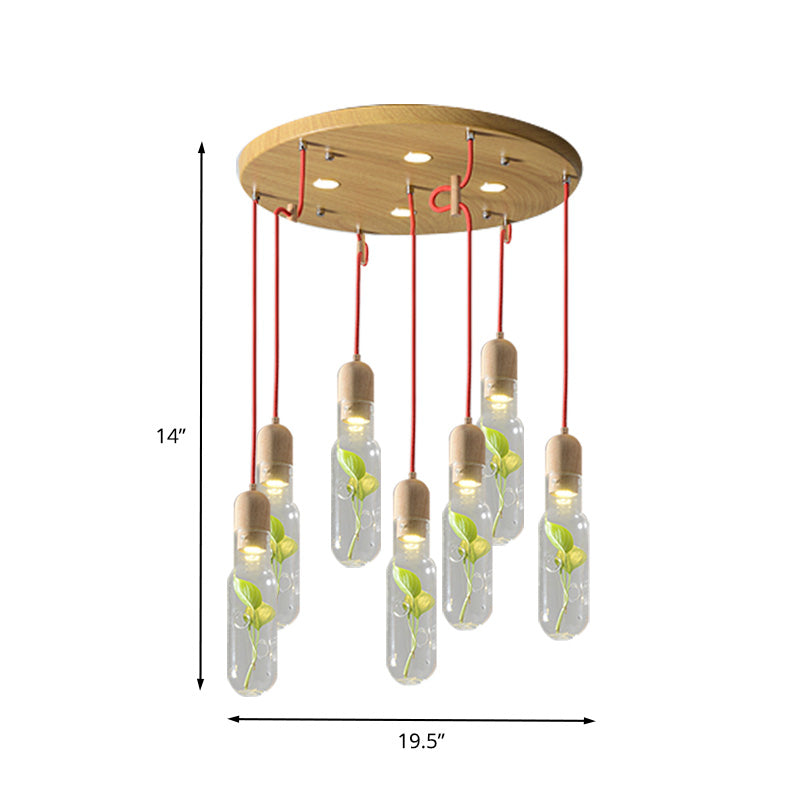 Vintage Metal Bottle Pendant Light with Plant Holder - Wood Cluster and LED Bulbs for Living Room