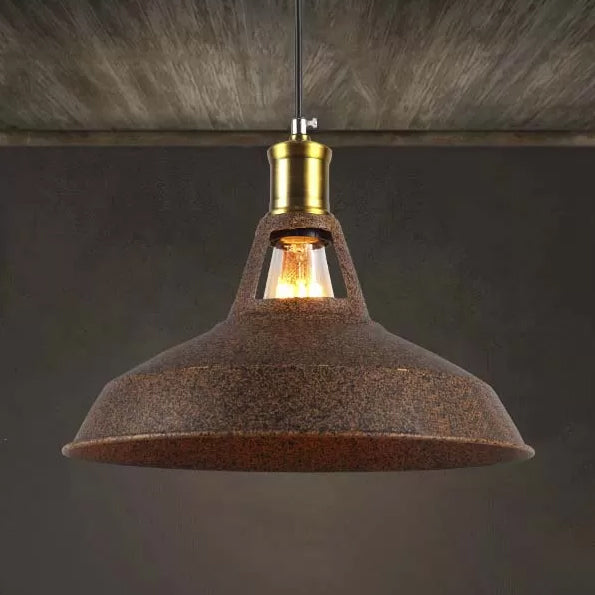 Rustic Copper/Beige/Rust/Gray Barn Pendant Light – Farmhouse-Wrought Iron 1-Light Fixture for Restaurants