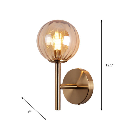 Sleek Round Wall Lighting: Simplicity Glass Bedside Sconce Light With Pencil Arm - Red/Green/Amber