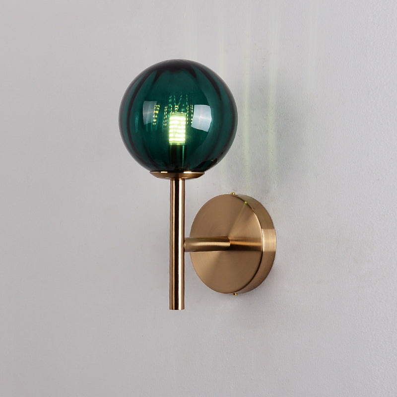 Sleek Round Wall Lighting: Simplicity Glass Bedside Sconce Light With Pencil Arm - Red/Green/Amber