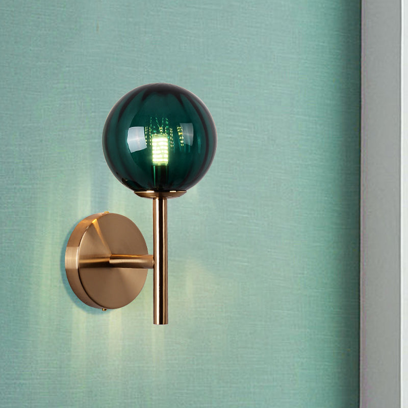 Sleek Round Wall Lighting: Simplicity Glass Bedside Sconce Light With Pencil Arm - Red/Green/Amber