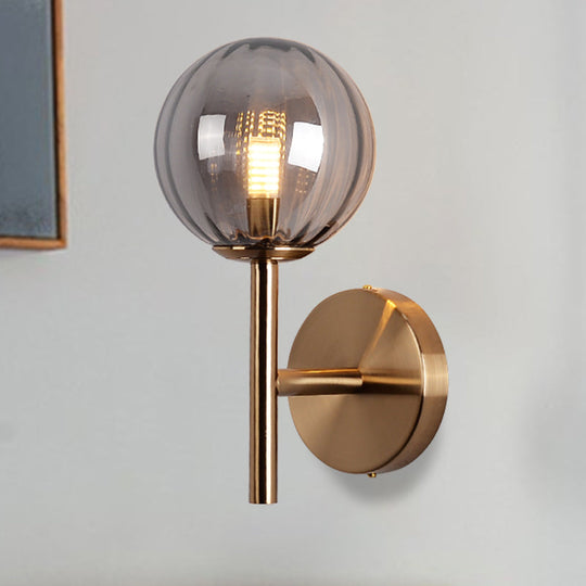 Sleek Round Wall Lighting: Simplicity Glass Bedside Sconce Light With Pencil Arm - Red/Green/Amber