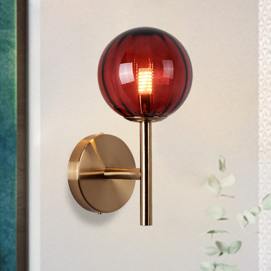 Sleek Round Wall Lighting: Simplicity Glass Bedside Sconce Light With Pencil Arm - Red/Green/Amber